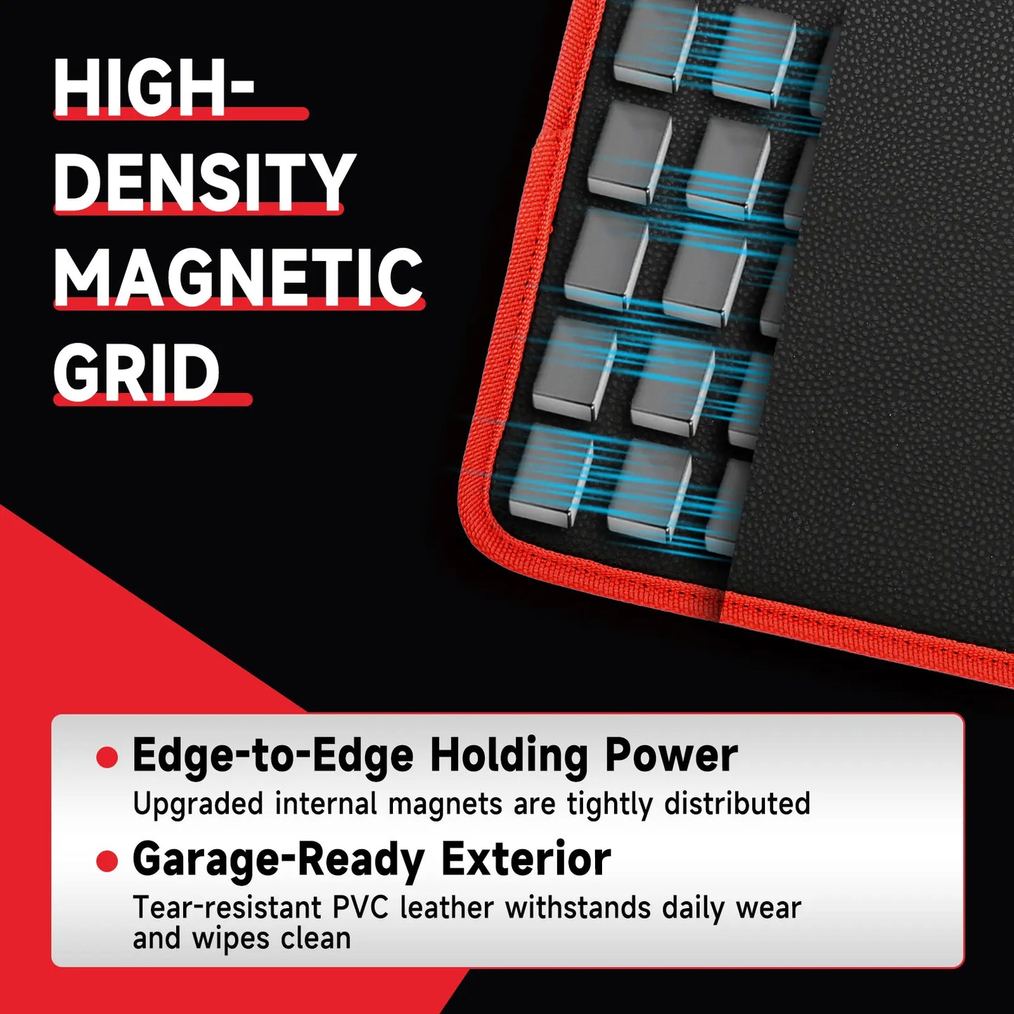 3PC Double-Sided Magnetic Tool Mat Set with Hook, Telescoping Magnetic Pickup Tool, Heavy-Duty Flexible PVC Non-Slip Magnet Pad & Tray Holder, 85 Built-In Magnets, 30LBS Pull Force for Garage, Auto Repair