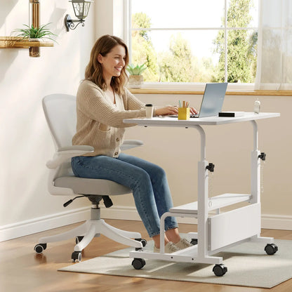 Adjustable Height Laptop Desk, Small Standing Desk on Wheels, Mobile Rolling Computer Table for Home Office, Portable Desk for Small Spaces, Bedroom & Living Room