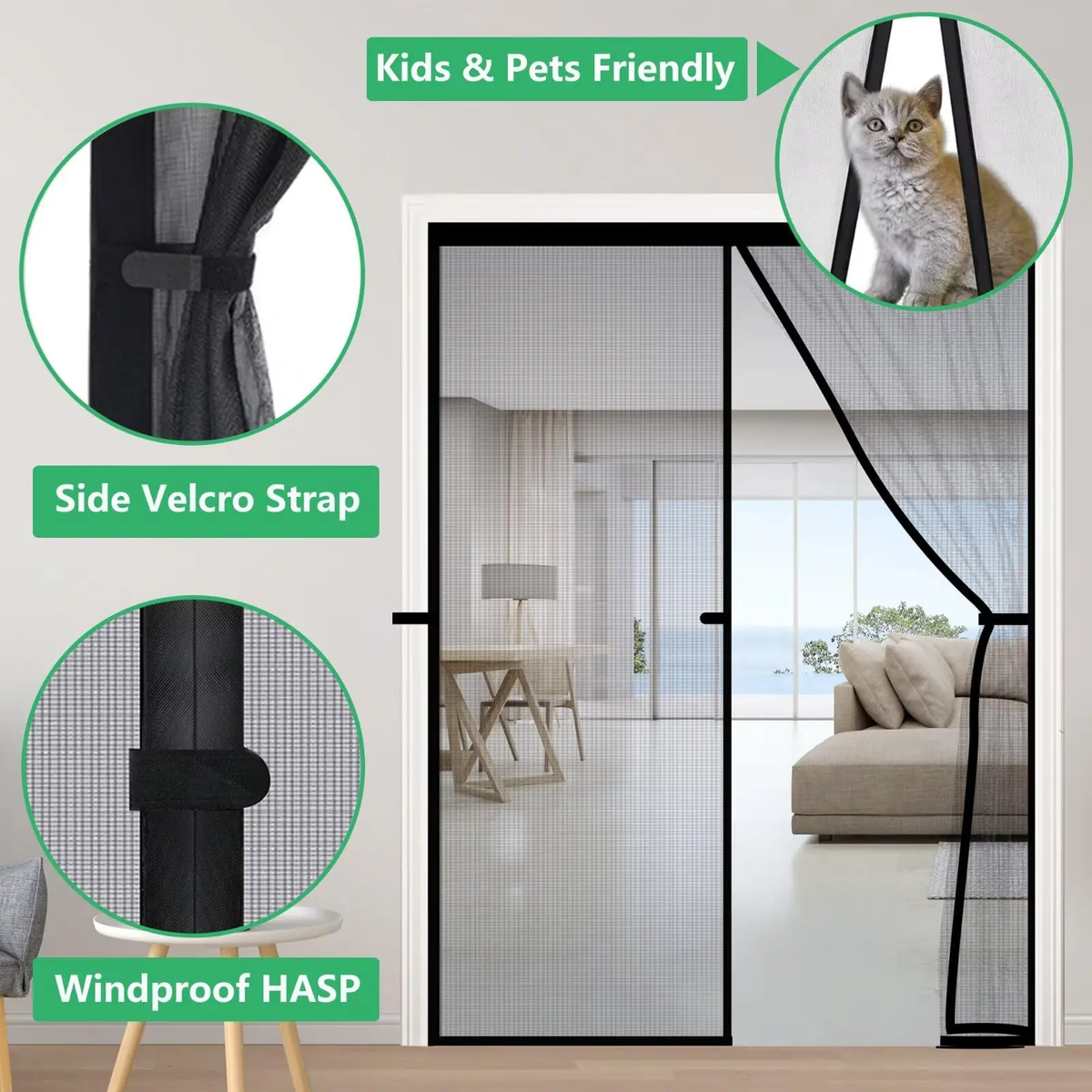 2026 New Self-Sealing Heavy-Duty Mesh Partition, Screen Door, Hands-Free Design, Bug-Proof & Pet/Kid-Friendly, Available in Three Sizes