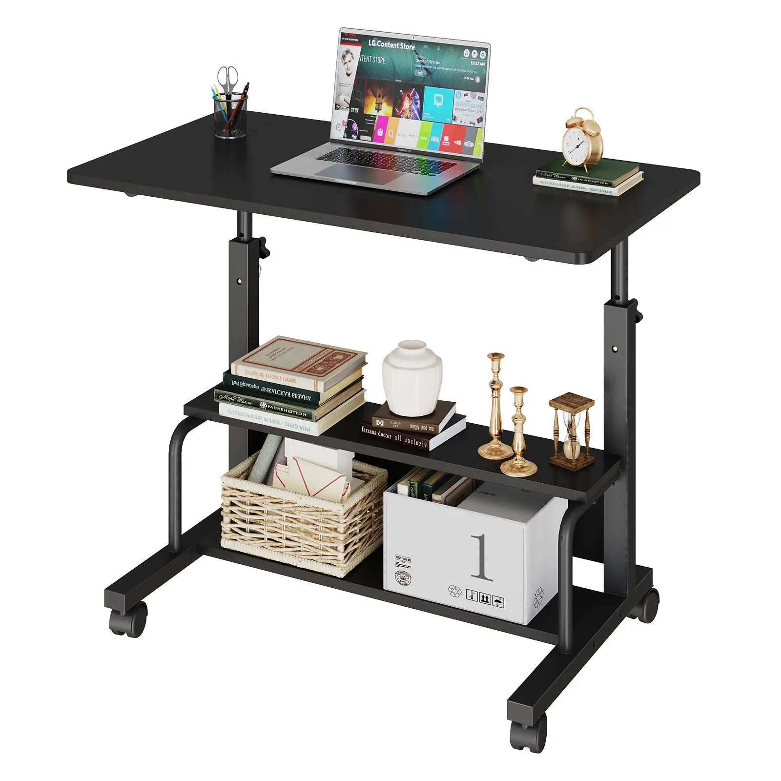 Adjustable Height Laptop Desk, Small Standing Desk on Wheels, Mobile Rolling Computer Table for Home Office, Portable Desk for Small Spaces, Bedroom & Living Room