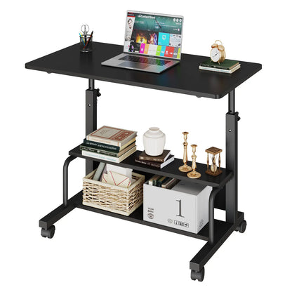 Adjustable Height Laptop Desk, Small Standing Desk on Wheels, Mobile Rolling Computer Table for Home Office, Portable Desk for Small Spaces, Bedroom & Living Room