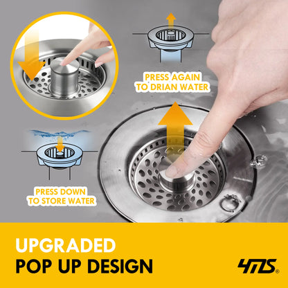 YMS 5-In-1 Stainless Steel Sink Aid Kitchen Sink Drain Strainer Food Catcher Popup Stopper Odor Filter Multi-Functional Strainer Accessories