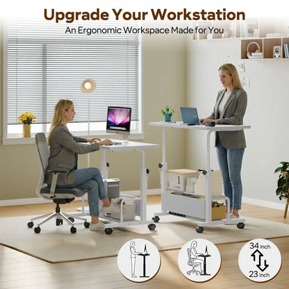 Adjustable Height Laptop Desk, Small Standing Desk on Wheels, Mobile Rolling Computer Table for Home Office, Portable Desk for Small Spaces, Bedroom & Living Room