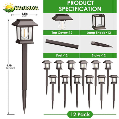 Naturuxa 12-Pack Solar Outdoor Pathway Lights, Waterproof Landscape Lighting for Path Walkway, Lawn Garden outside Décor