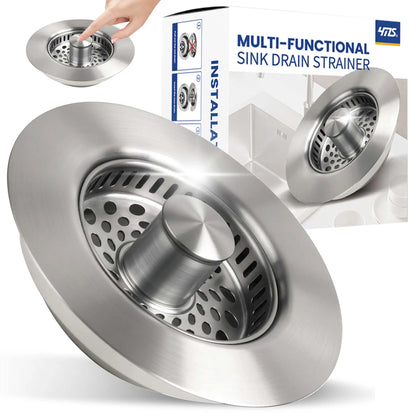 YMS 5-In-1 Stainless Steel Sink Aid Kitchen Sink Drain Strainer Food Catcher Popup Stopper Odor Filter Multi-Functional Strainer Accessories