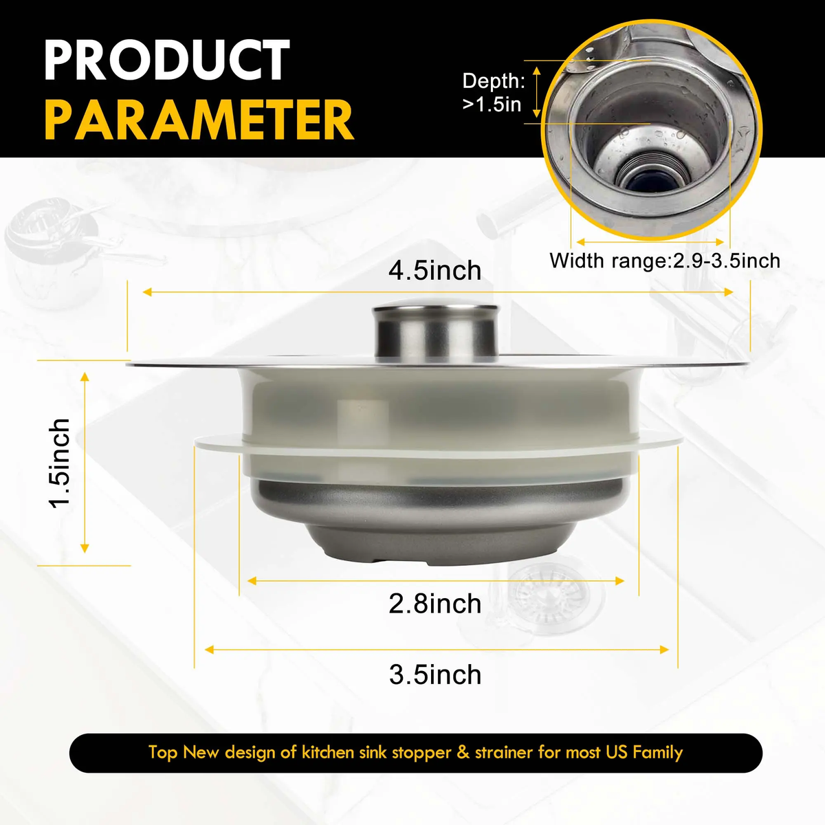 YMS 5-In-1 Stainless Steel Sink Aid Kitchen Sink Drain Strainer Food Catcher Popup Stopper Odor Filter Multi-Functional Strainer Accessories