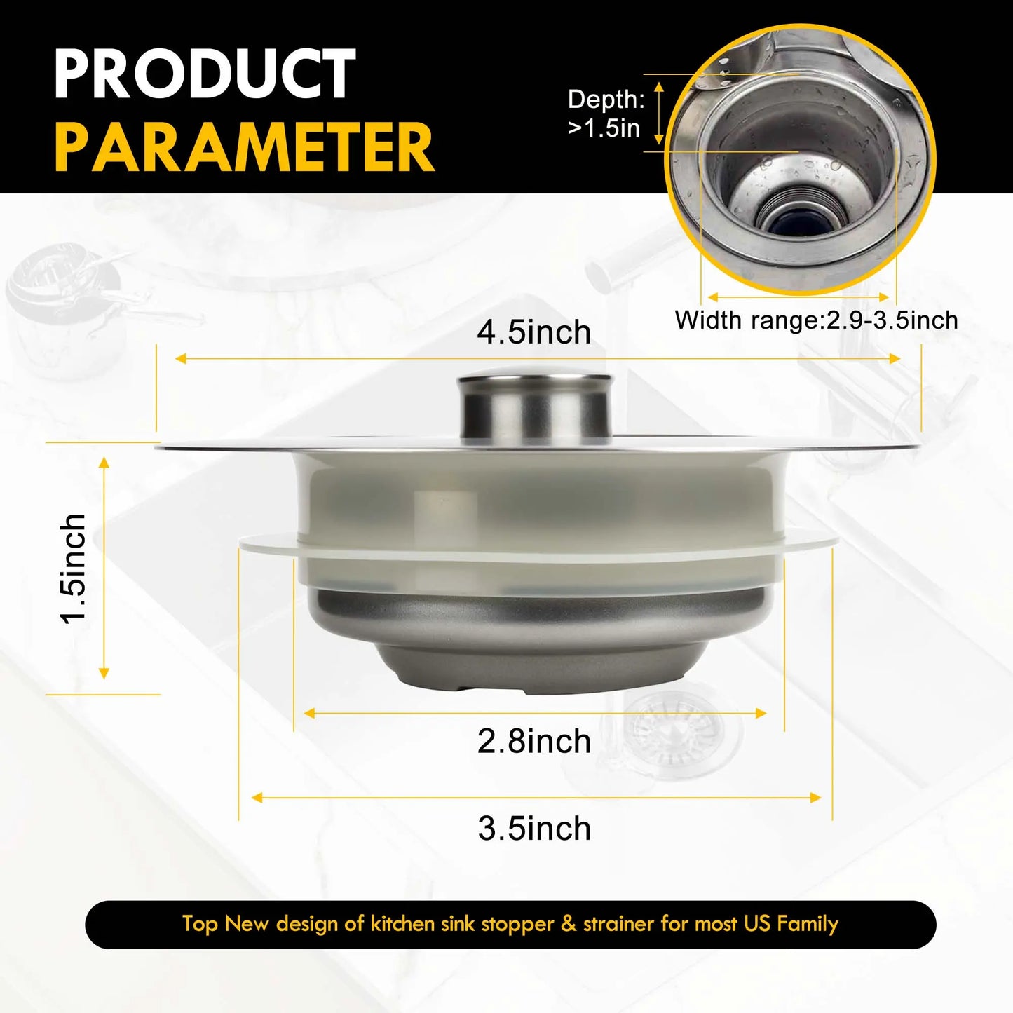 YMS 5-In-1 Stainless Steel Sink Aid Kitchen Sink Drain Strainer Food Catcher Popup Stopper Odor Filter Multi-Functional Strainer Accessories