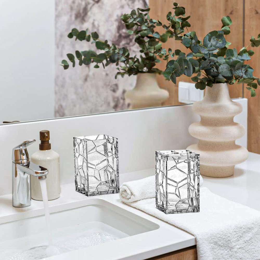 Clear Acrylic Bathroom Accessory Set, 5 Pcs Bathroom Accessories Set with Lotion Dispenser,Soap Dish,Tumbler,Toothbrush Holder,Toilet Brush Set, Elegant Bathroom Decor and Housewarming Gift Set