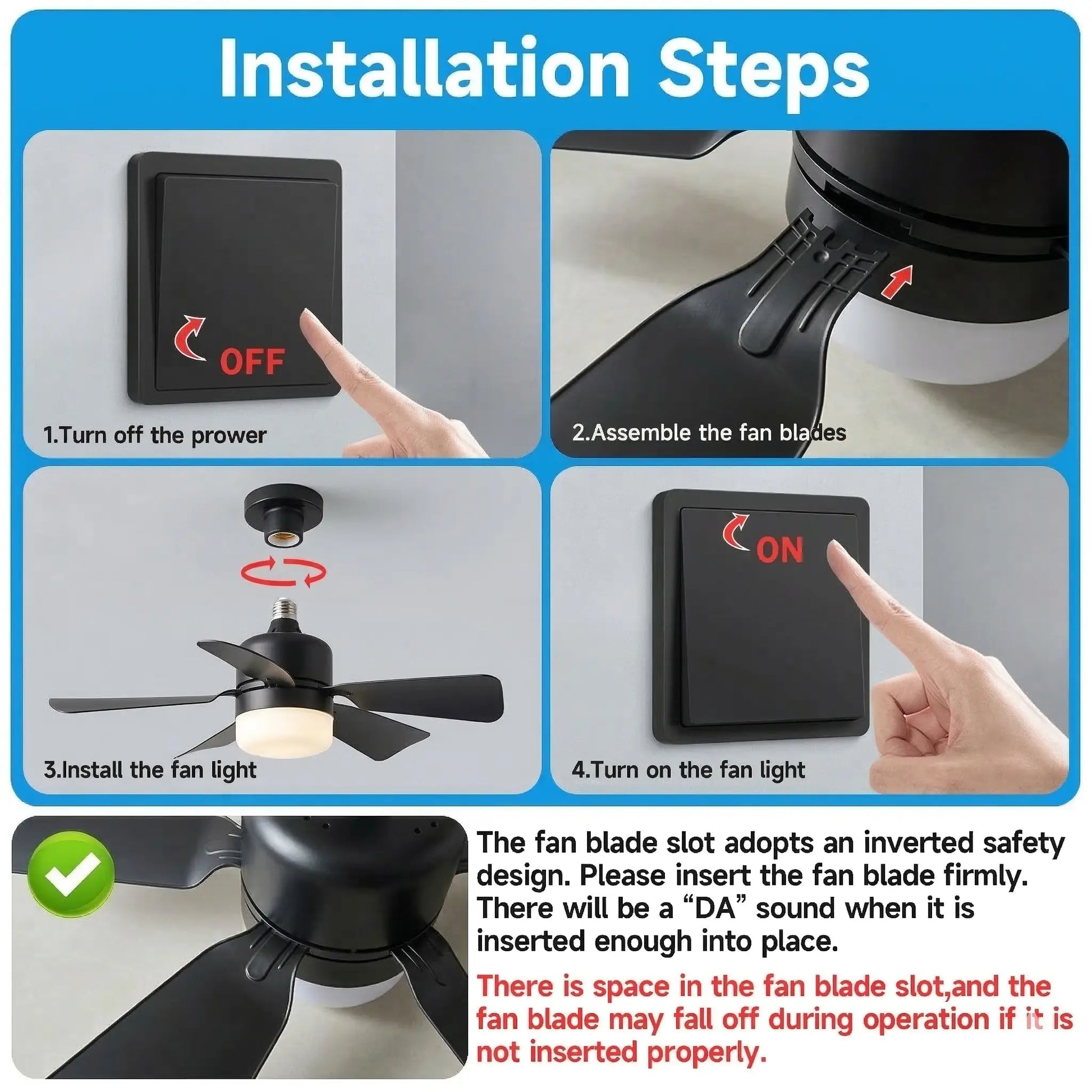 E26/27 Socket Fan Light with Remote,2-In-1 Smart Socket Fan Light with Remote, No Wiring Needed! E26/E27 Screw-In Ceiling Fan with Dimmable LED, 3 Speeds for Bedroom/Kitchen