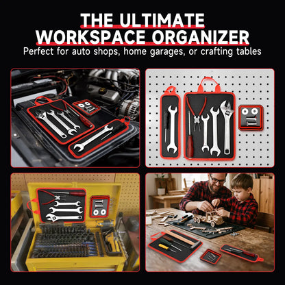 3PC Double-Sided Magnetic Tool Mat Set with Hook, Telescoping Magnetic Pickup Tool, Heavy-Duty Flexible PVC Non-Slip Magnet Pad & Tray Holder, 85 Built-In Magnets, 30LBS Pull Force for Garage, Auto Repair