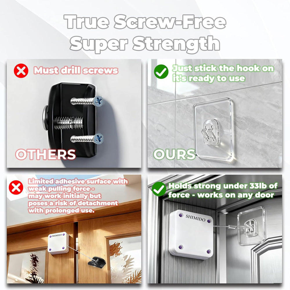 Upgraded Punch-Free 1000G Automatic Screen Door Closer, Storm & Sliding Screen Auto Door Closer with Steel Drawstring for Bathroom, Bedroom, Study Room, Etc. (White)