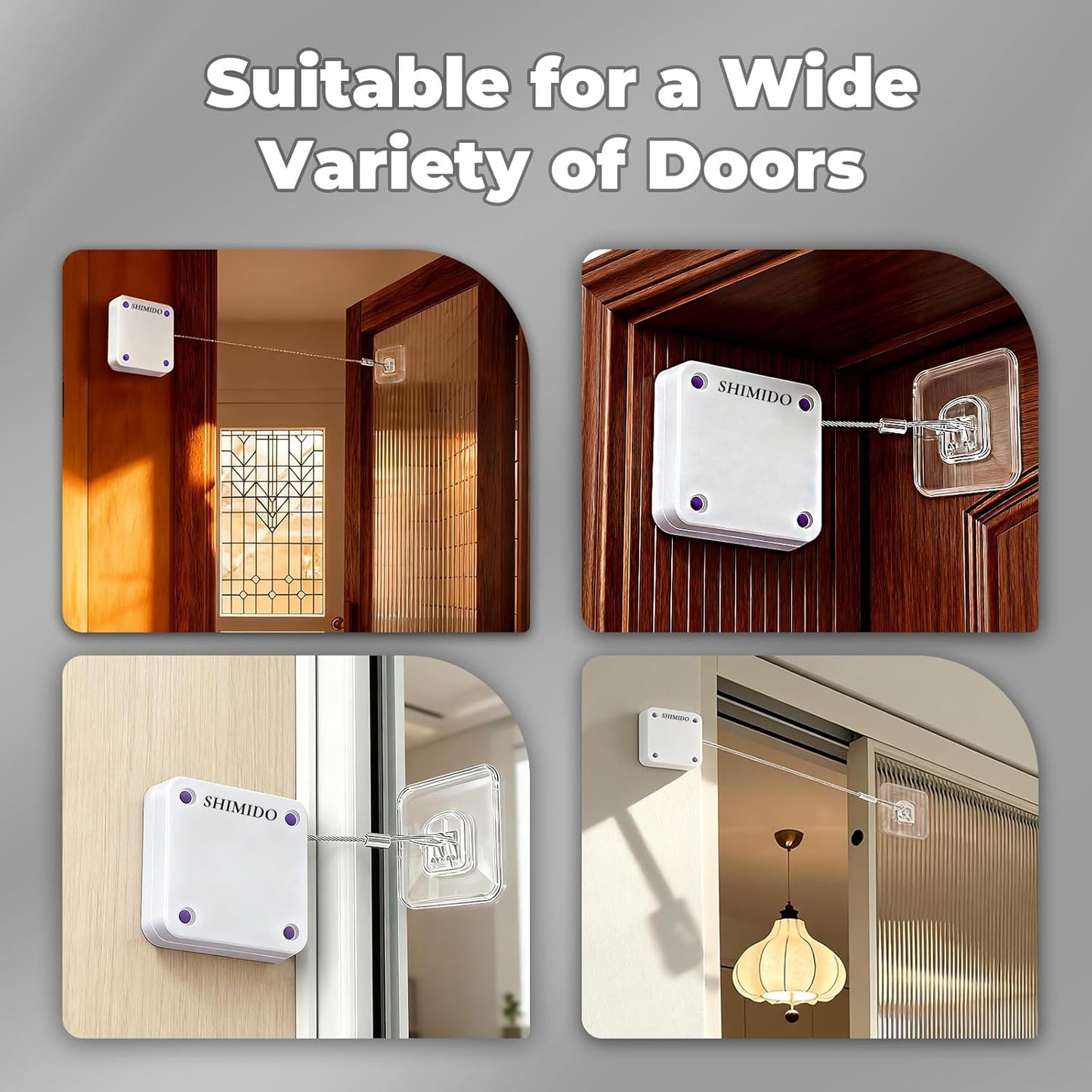 Upgraded Punch-Free 1000G Automatic Screen Door Closer, Storm & Sliding Screen Auto Door Closer with Steel Drawstring for Bathroom, Bedroom, Study Room, Etc. (White)