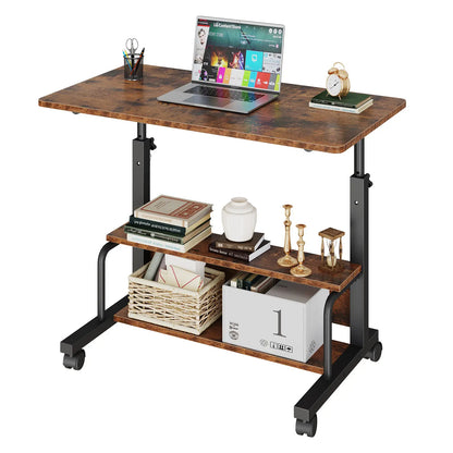 Adjustable Height Laptop Desk, Small Standing Desk on Wheels, Mobile Rolling Computer Table for Home Office, Portable Desk for Small Spaces, Bedroom & Living Room