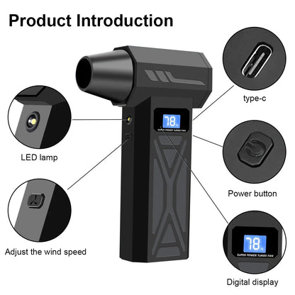 Mother‘S Day Jet Fan with Smart Display - Four Adjustable Wind Speeds, Turbo Fan with Five Nozzle Attachments, High-Capacity Battery for Portable Cleaning of Computers, Keyboards, Cars, and Outdoor Spaces