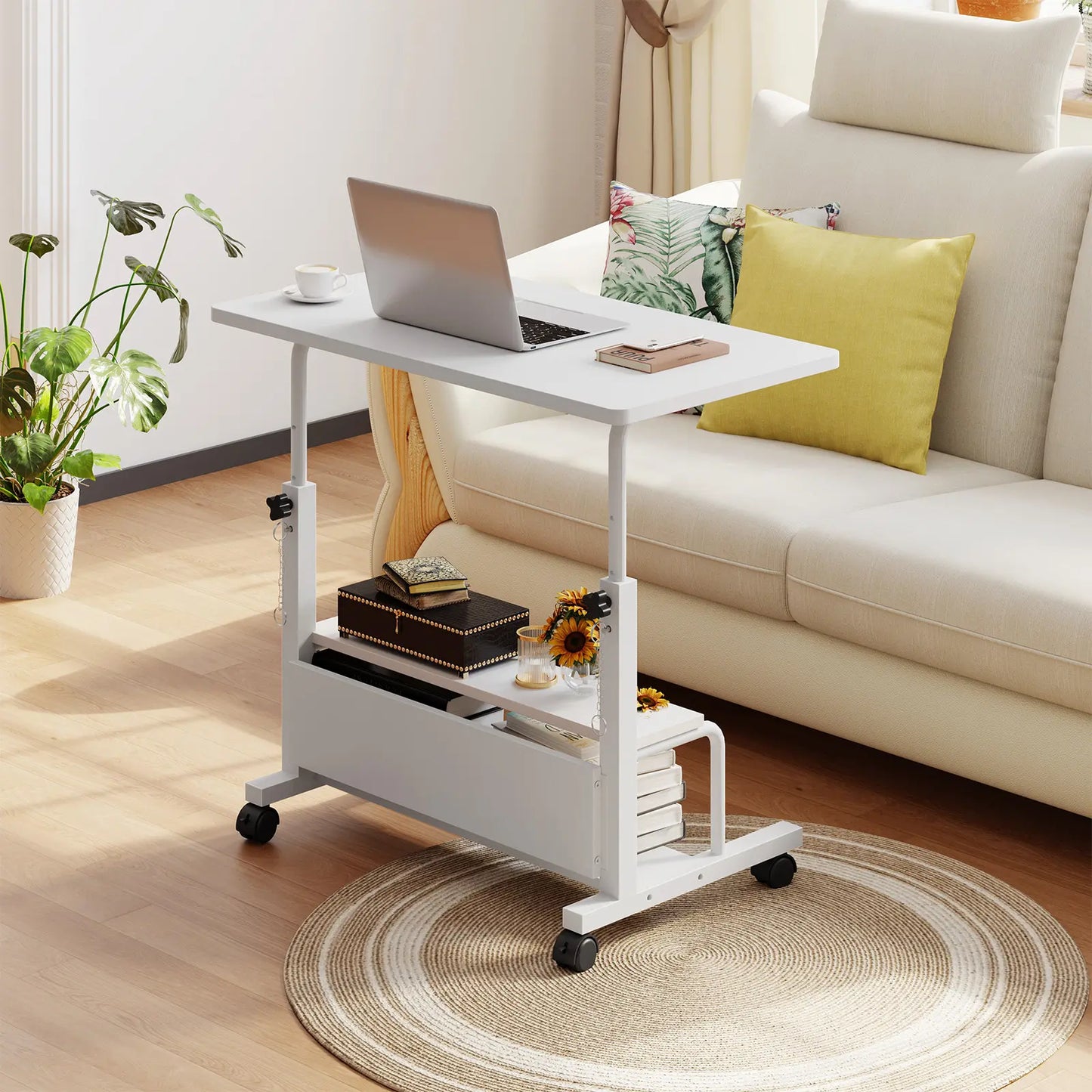 Adjustable Height Laptop Desk, Small Standing Desk on Wheels, Mobile Rolling Computer Table for Home Office, Portable Desk for Small Spaces, Bedroom & Living Room
