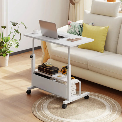 Adjustable Height Laptop Desk, Small Standing Desk on Wheels, Mobile Rolling Computer Table for Home Office, Portable Desk for Small Spaces, Bedroom & Living Room