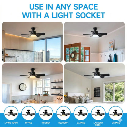 E26/27 Socket Fan Light with Remote,2-In-1 Smart Socket Fan Light with Remote, No Wiring Needed! E26/E27 Screw-In Ceiling Fan with Dimmable LED, 3 Speeds for Bedroom/Kitchen