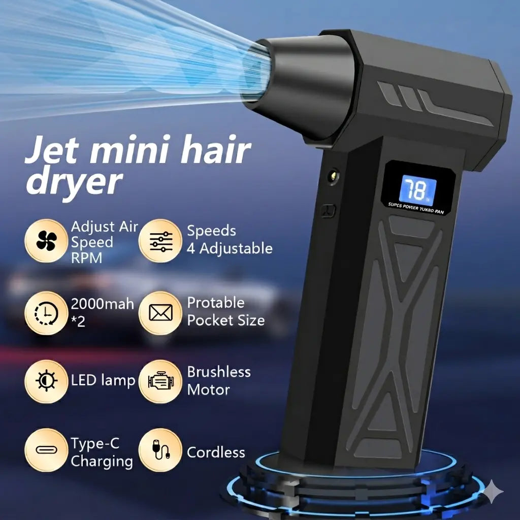 Mother‘S Day Jet Fan with Smart Display - Four Adjustable Wind Speeds, Turbo Fan with Five Nozzle Attachments, High-Capacity Battery for Portable Cleaning of Computers, Keyboards, Cars, and Outdoor Spaces