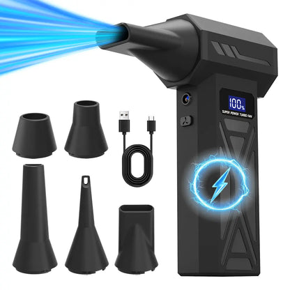 Mother‘S Day Jet Fan with Smart Display - Four Adjustable Wind Speeds, Turbo Fan with Five Nozzle Attachments, High-Capacity Battery for Portable Cleaning of Computers, Keyboards, Cars, and Outdoor Spaces