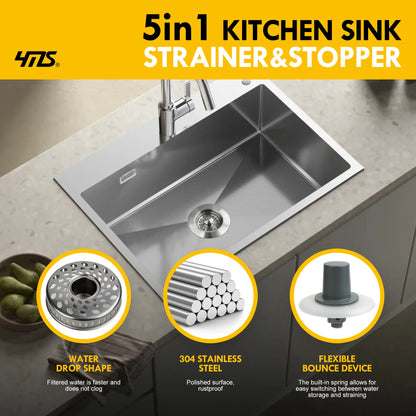 YMS 5-In-1 Stainless Steel Sink Aid Kitchen Sink Drain Strainer Food Catcher Popup Stopper Odor Filter Multi-Functional Strainer Accessories