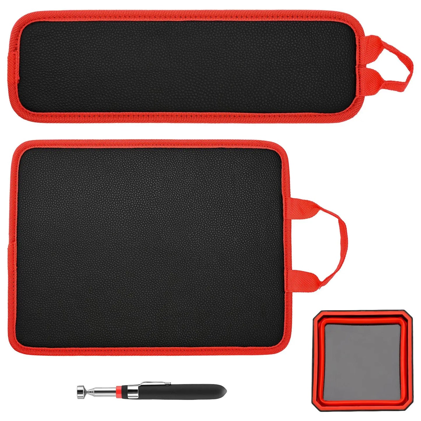 3PC Double-Sided Magnetic Tool Mat Set with Hook, Telescoping Magnetic Pickup Tool, Heavy-Duty Flexible PVC Non-Slip Magnet Pad & Tray Holder, 85 Built-In Magnets, 30LBS Pull Force for Garage, Auto Repair