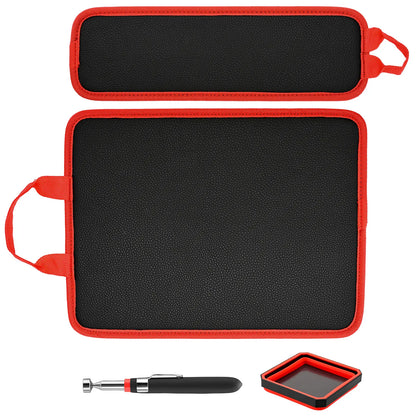 3PC Double-Sided Magnetic Tool Mat Set with Hook, Telescoping Magnetic Pickup Tool, Heavy-Duty Flexible PVC Non-Slip Magnet Pad & Tray Holder, 85 Built-In Magnets, 30LBS Pull Force for Garage, Auto Repair