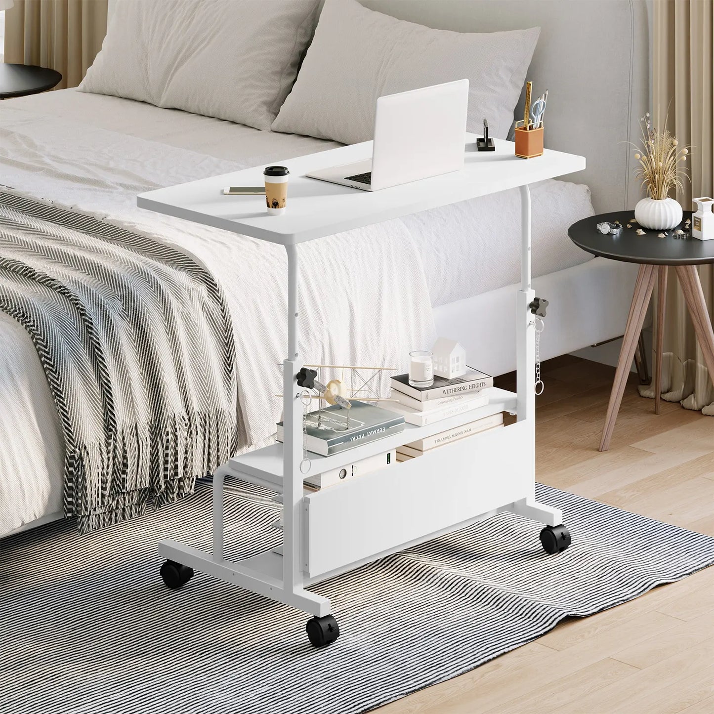 Adjustable Height Laptop Desk, Small Standing Desk on Wheels, Mobile Rolling Computer Table for Home Office, Portable Desk for Small Spaces, Bedroom & Living Room