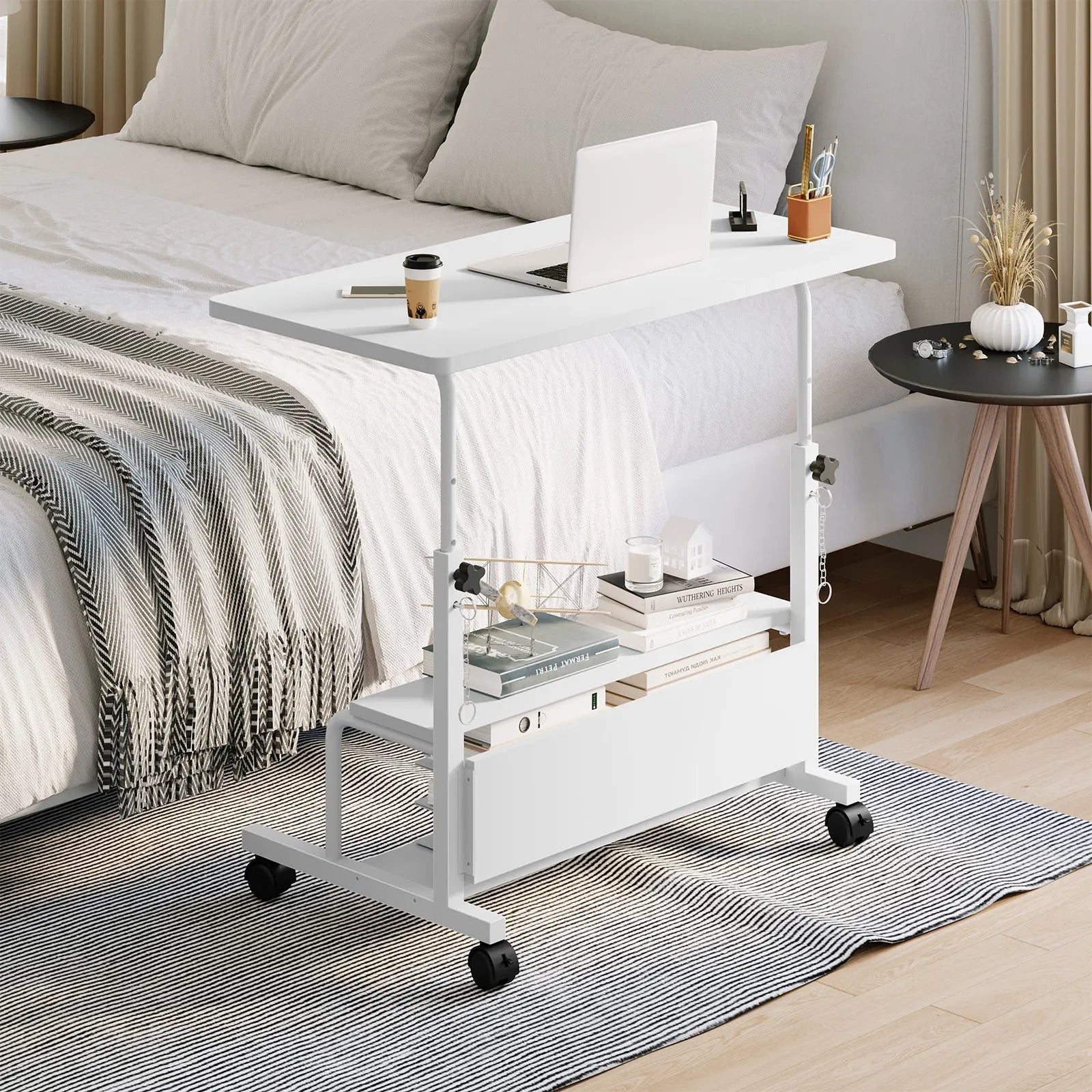 Adjustable Height Laptop Desk, Small Standing Desk on Wheels, Mobile Rolling Computer Table for Home Office, Portable Desk for Small Spaces, Bedroom & Living Room