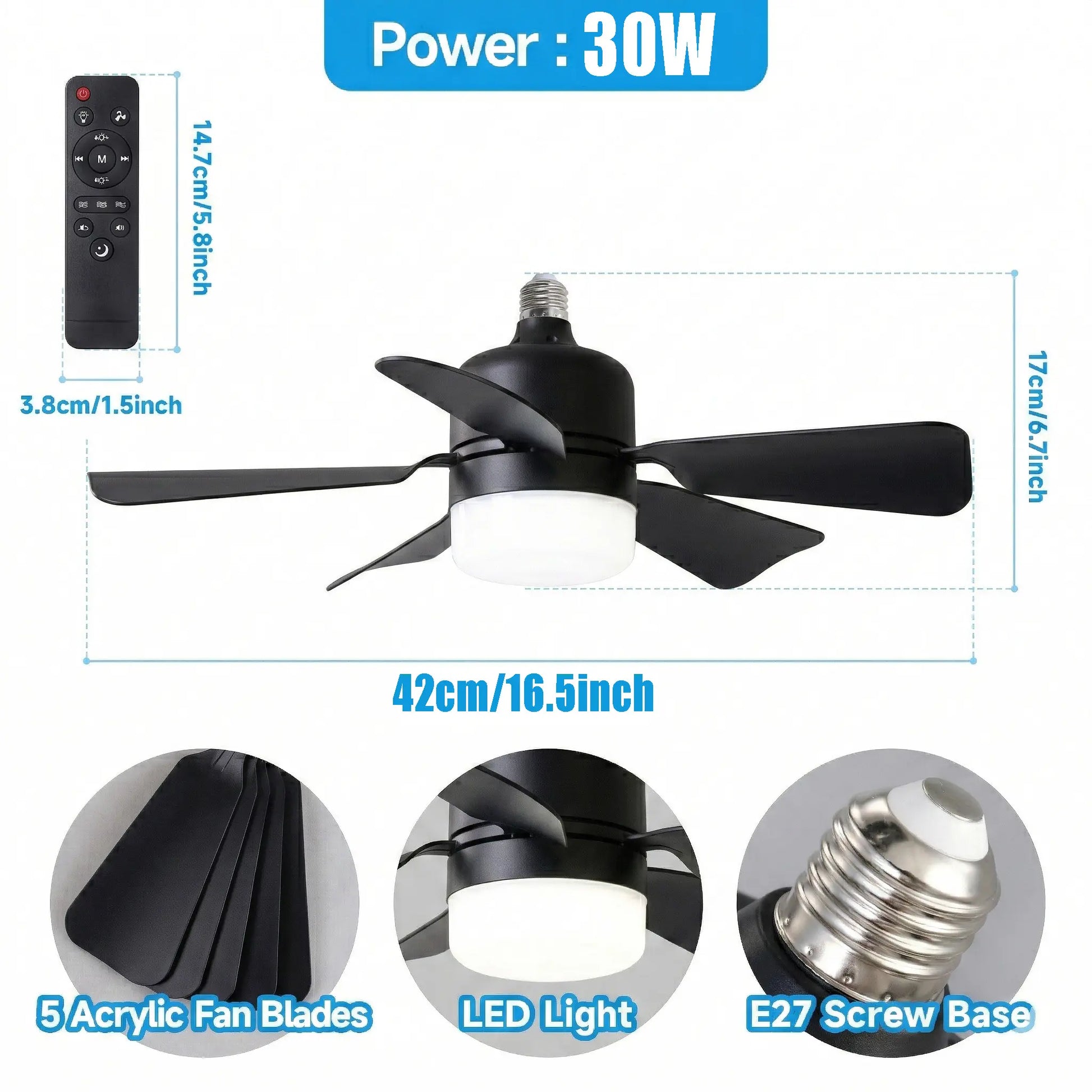 E26/27 Socket Fan Light with Remote,2-In-1 Smart Socket Fan Light with Remote, No Wiring Needed! E26/E27 Screw-In Ceiling Fan with Dimmable LED, 3 Speeds for Bedroom/Kitchen
