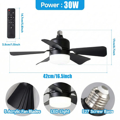 E26/27 Socket Fan Light with Remote,2-In-1 Smart Socket Fan Light with Remote, No Wiring Needed! E26/E27 Screw-In Ceiling Fan with Dimmable LED, 3 Speeds for Bedroom/Kitchen
