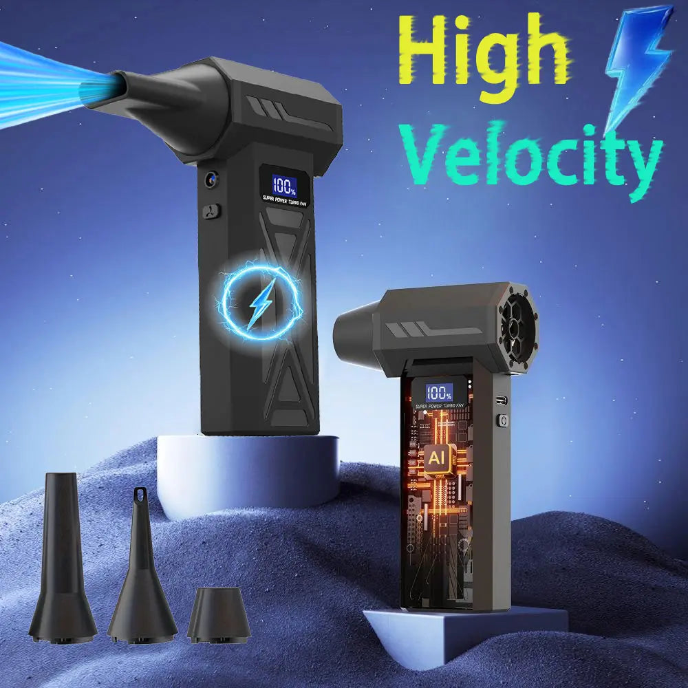 Mother‘S Day Jet Fan with Smart Display - Four Adjustable Wind Speeds, Turbo Fan with Five Nozzle Attachments, High-Capacity Battery for Portable Cleaning of Computers, Keyboards, Cars, and Outdoor Spaces