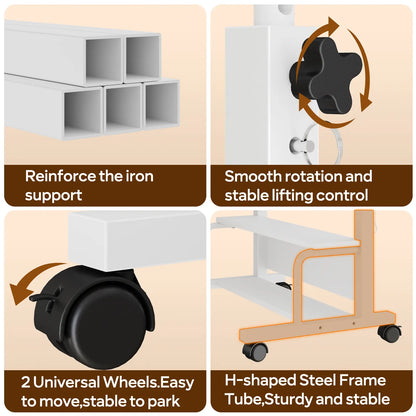 Adjustable Height Laptop Desk, Small Standing Desk on Wheels, Mobile Rolling Computer Table for Home Office, Portable Desk for Small Spaces, Bedroom & Living Room